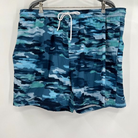 Huk Fishing Pursuit Edisto Volley Swim Shorts sz XXL 5.5" Inseam Titanium Blue